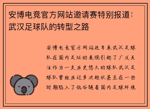安博电竞官方网站邀请赛特别报道：武汉足球队的转型之路